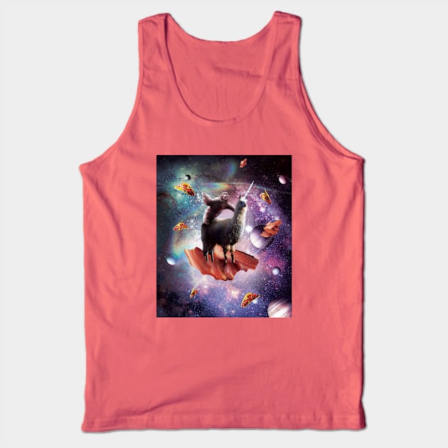 Sloth Riding Unicorn Llama on Bacon in Cosmos Tank Top by Random Galaxy